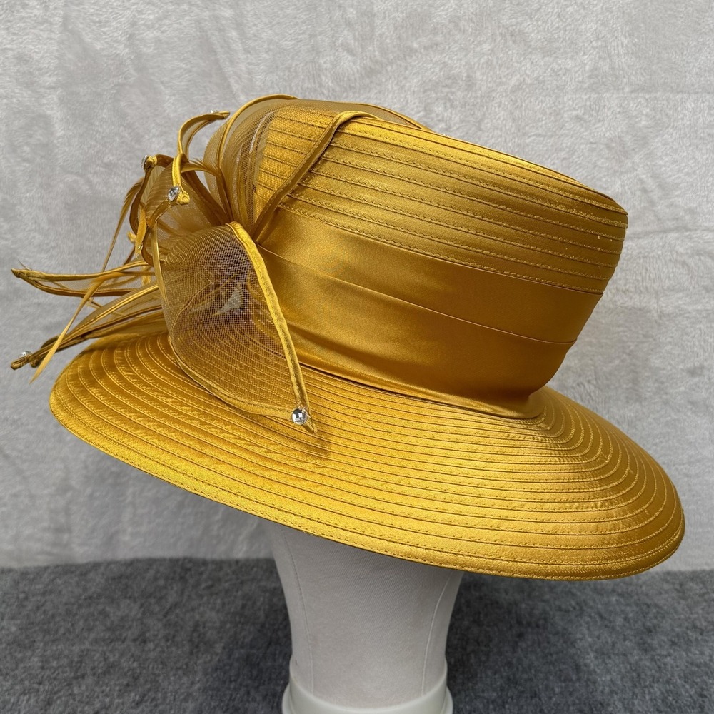 VTG Ben Marc Hat Sun Womens Adjustable Gold Rhinestone Wide Brim Church Derby - Picture 3 of 10